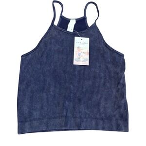 HALARA Ribbed Seamless Tank Top Navy Blue Size L Cropped Athletic Yoga NWT